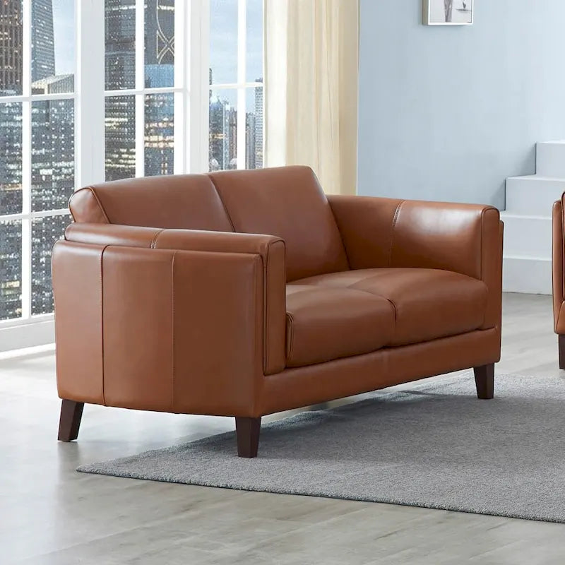 Hydeline Maui Top Grain Leather Loveseat With Feather, Memory Foam and Springs