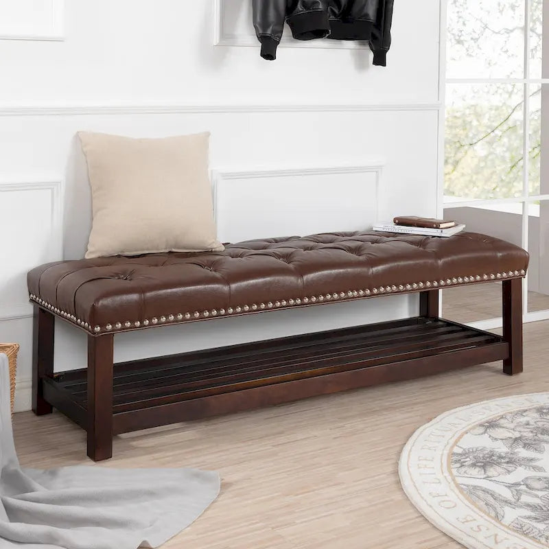 Wooden Base Upholstered Bench for Bedroom for Entryway