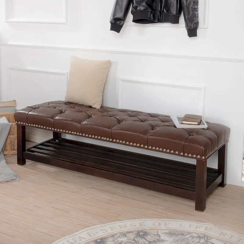 Wooden Base Upholstered Bench for Bedroom for Entryway