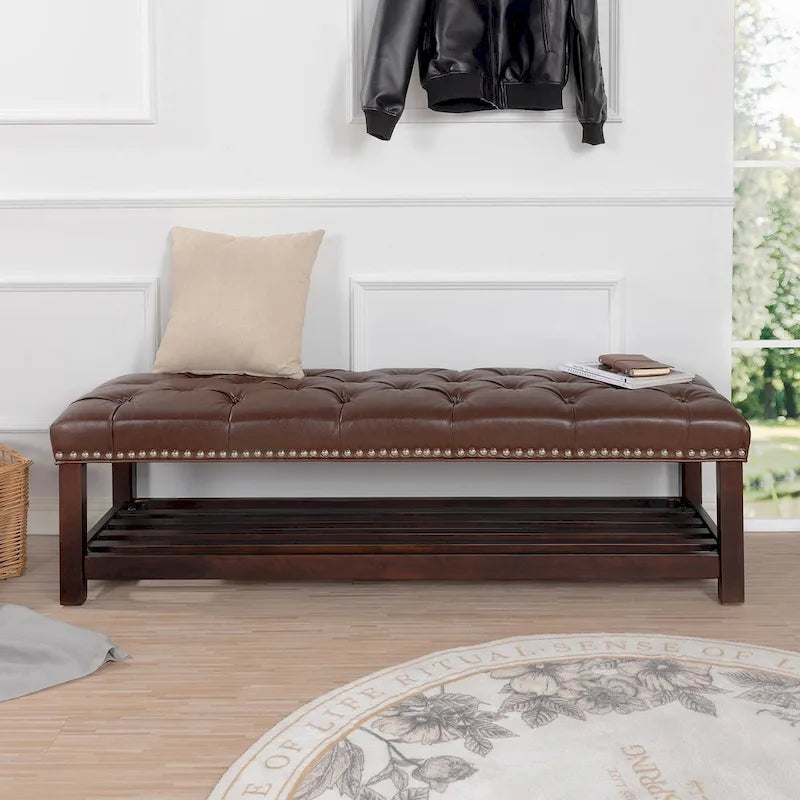 Wooden Base Upholstered Bench for Bedroom for Entryway
