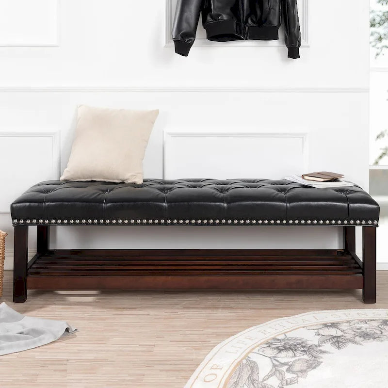 Wooden Base Upholstered Bench for Bedroom for Entryway