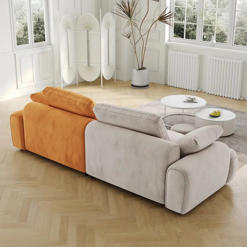 Ouyessir Modern Upholstered Velvet Oversized Sofa Couch with Beige&Yellow Suede Fabric