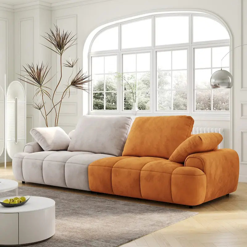 Ouyessir Modern Upholstered Velvet Oversized Sofa Couch with Beige&Yellow Suede Fabric