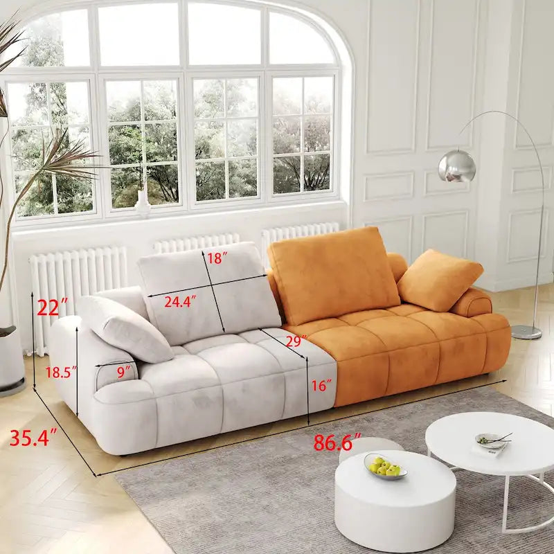 Ouyessir Modern Upholstered Velvet Oversized Sofa Couch with Beige&Yellow Suede Fabric