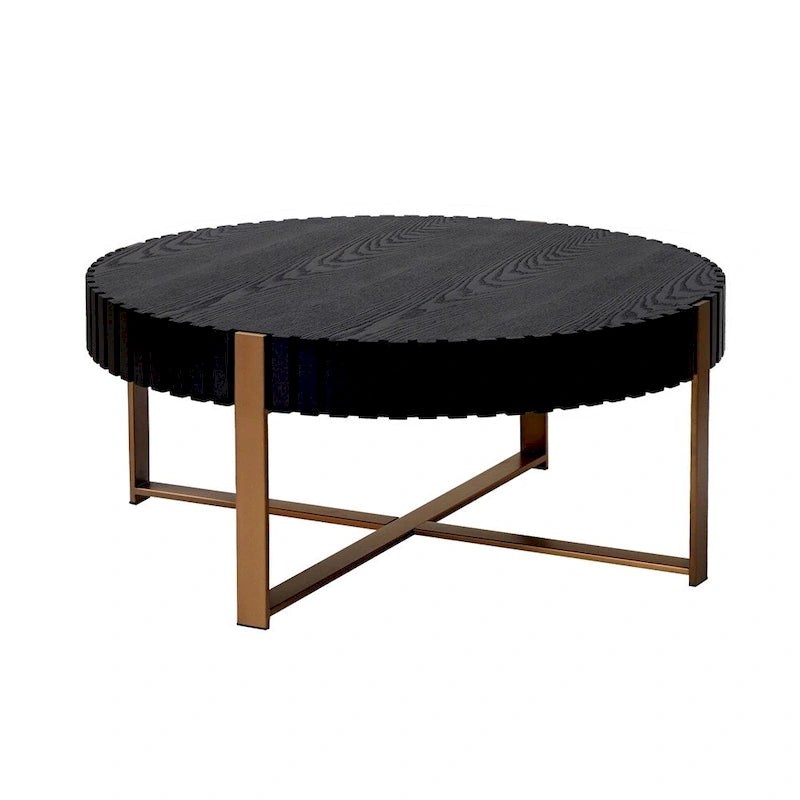 Modern 31.5 Round Coffee Table with Sturdy Metal Pedestal
