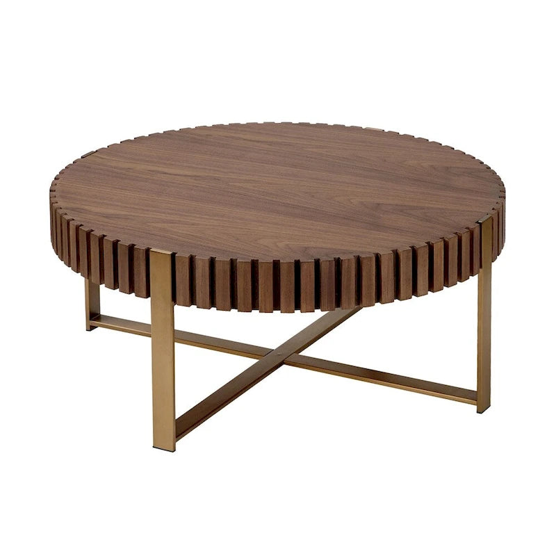 Modern 31.5 Round Coffee Table with Sturdy Metal Pedestal