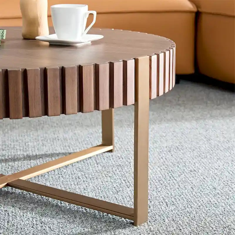 Modern 31.5 Round Coffee Table with Sturdy Metal Pedestal