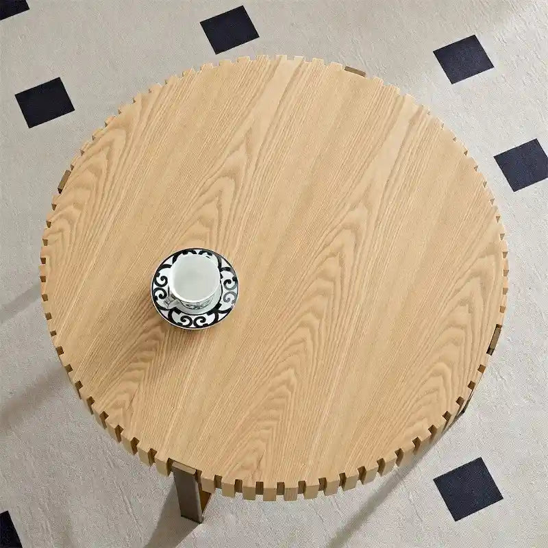 Modern 31.5 Round Coffee Table with Sturdy Metal Pedestal