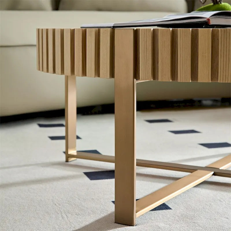 Modern 31.5 Round Coffee Table with Sturdy Metal Pedestal
