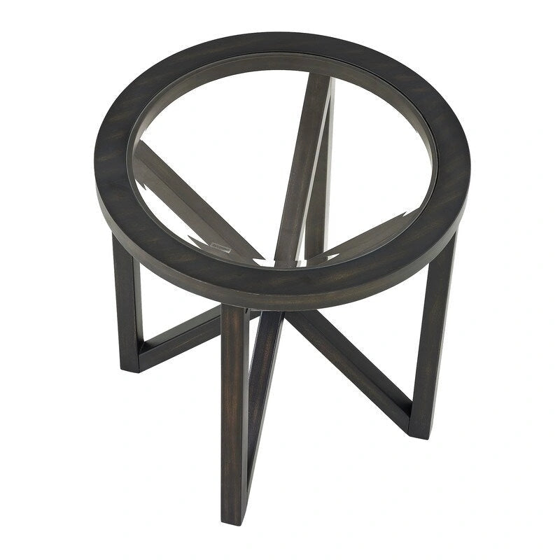 Modern simple glass coffee table, tempered glass coffee table solid wood base round transparent glass top