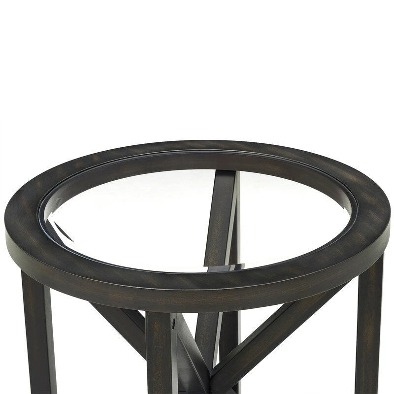 Modern simple glass coffee table, tempered glass coffee table solid wood base round transparent glass top