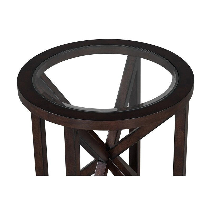 Modern simple glass coffee table, tempered glass coffee table solid wood base round transparent glass top