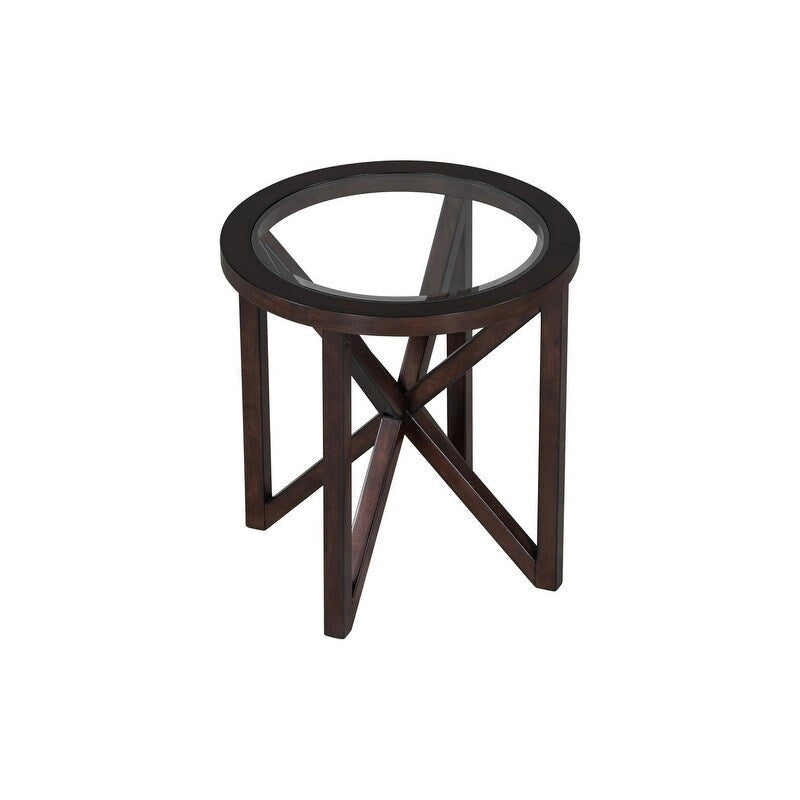 Modern simple glass coffee table, tempered glass coffee table solid wood base round transparent glass top
