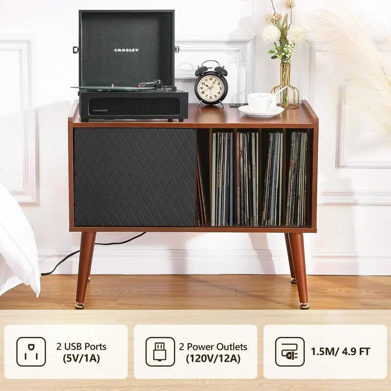 Record Player Stand with Charging Station and USB Ports - 14.5D x 31.5W x 25.5H