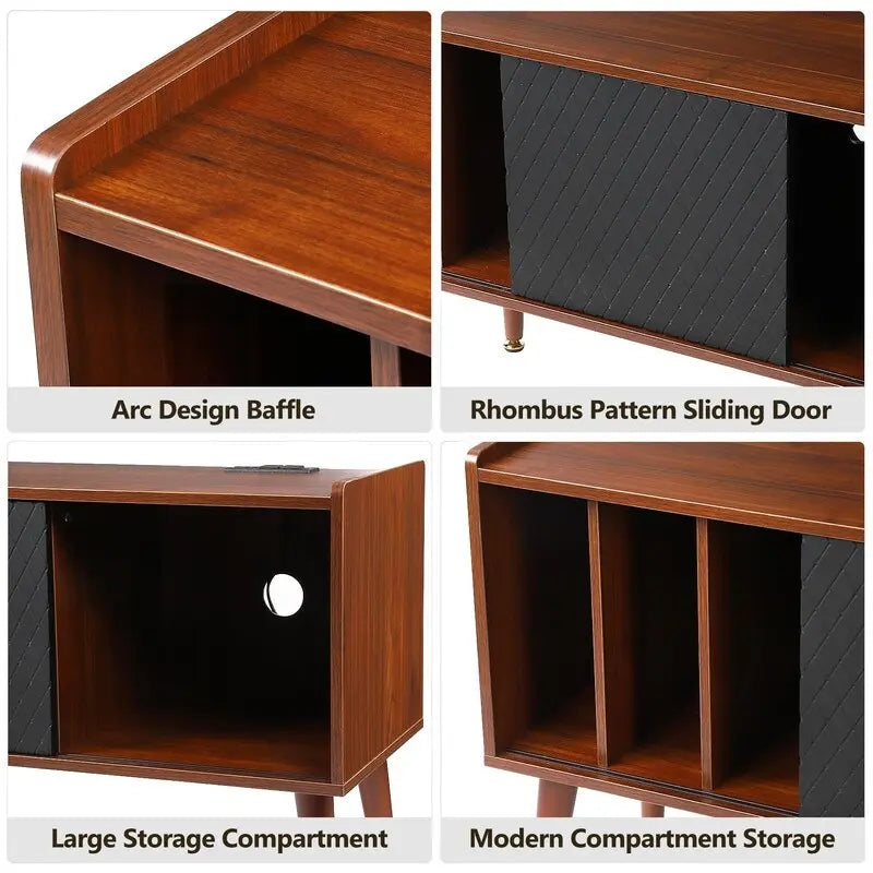 Record Player Stand with Charging Station and USB Ports - 14.5D x 31.5W x 25.5H
