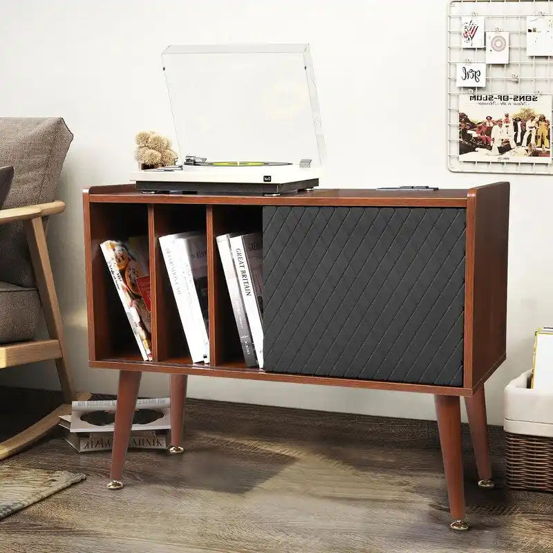 Record Player Stand with Charging Station and USB Ports - 14.5D x 31.5W x 25.5H