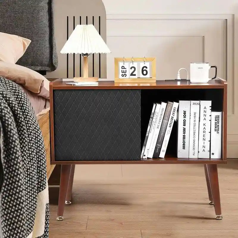 Record Player Stand with Charging Station and USB Ports - 14.5D x 31.5W x 25.5H