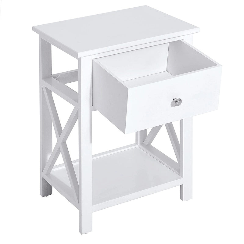 Side Table, Farmhouse End Table With Storage Drawer, Open Shelf And X-Frame