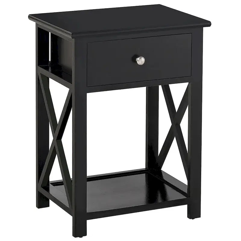 Side Table, Farmhouse End Table With Storage Drawer, Open Shelf And X-Frame