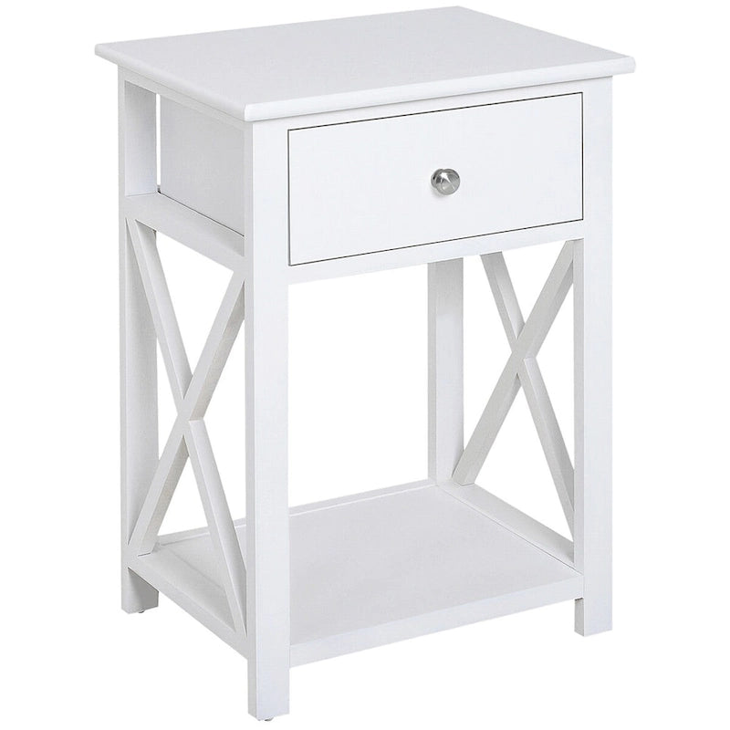 Side Table, Farmhouse End Table With Storage Drawer, Open Shelf And X-Frame