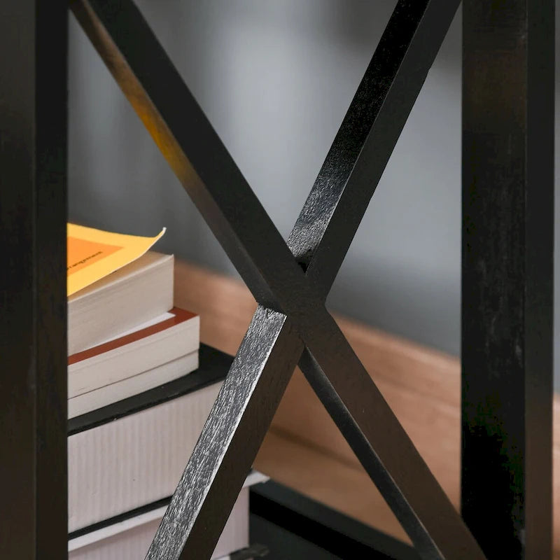 Side Table, Farmhouse End Table With Storage Drawer, Open Shelf And X-Frame