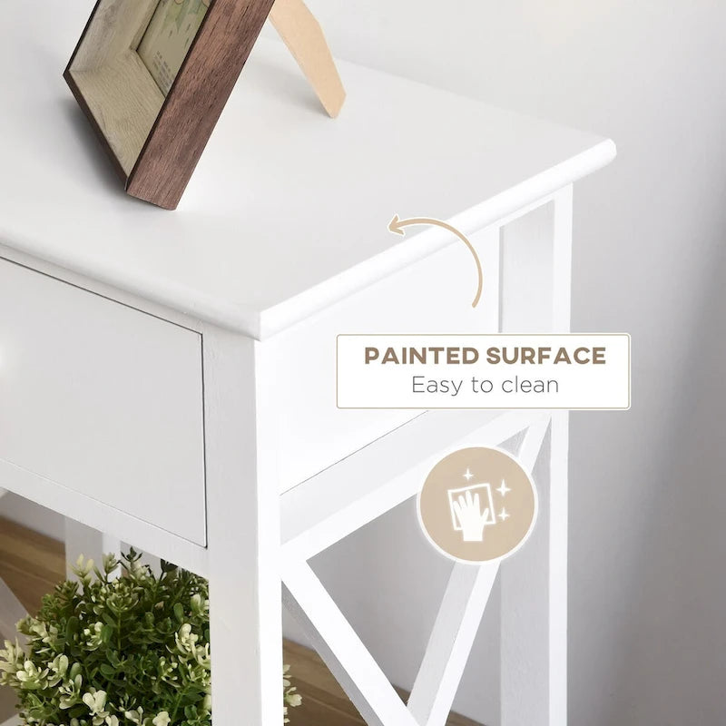 Side Table, Farmhouse End Table With Storage Drawer, Open Shelf And X-Frame