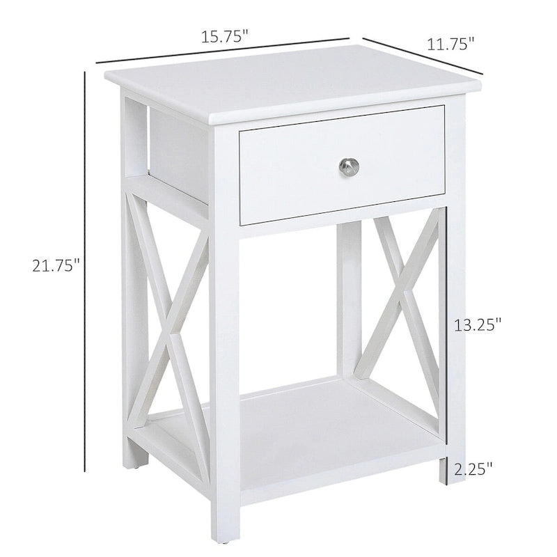 Side Table, Farmhouse End Table With Storage Drawer, Open Shelf And X-Frame