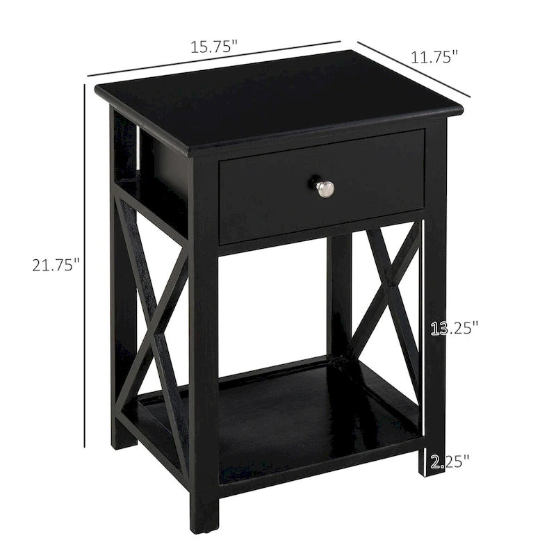 Side Table, Farmhouse End Table With Storage Drawer, Open Shelf And X-Frame