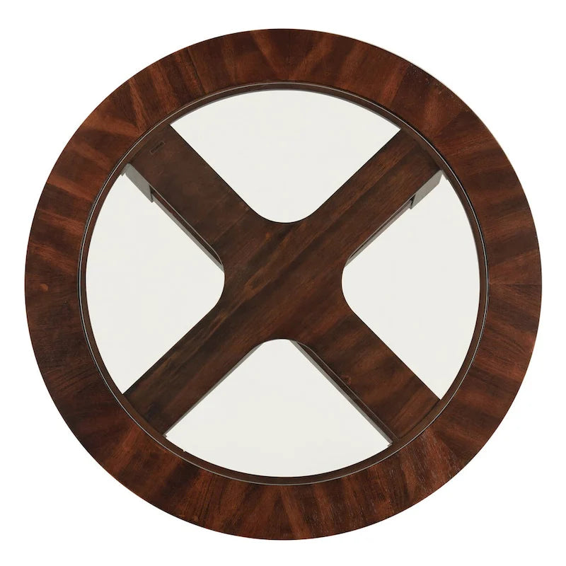 Solid Wood Glass Top Round Table Set, Coffee Table with 4 Stools