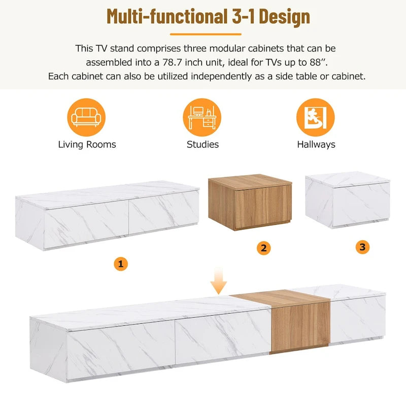 TV Stand for TVs up to 88, Modern Free-Combination Entertainment Center with 4 Storage Drawers