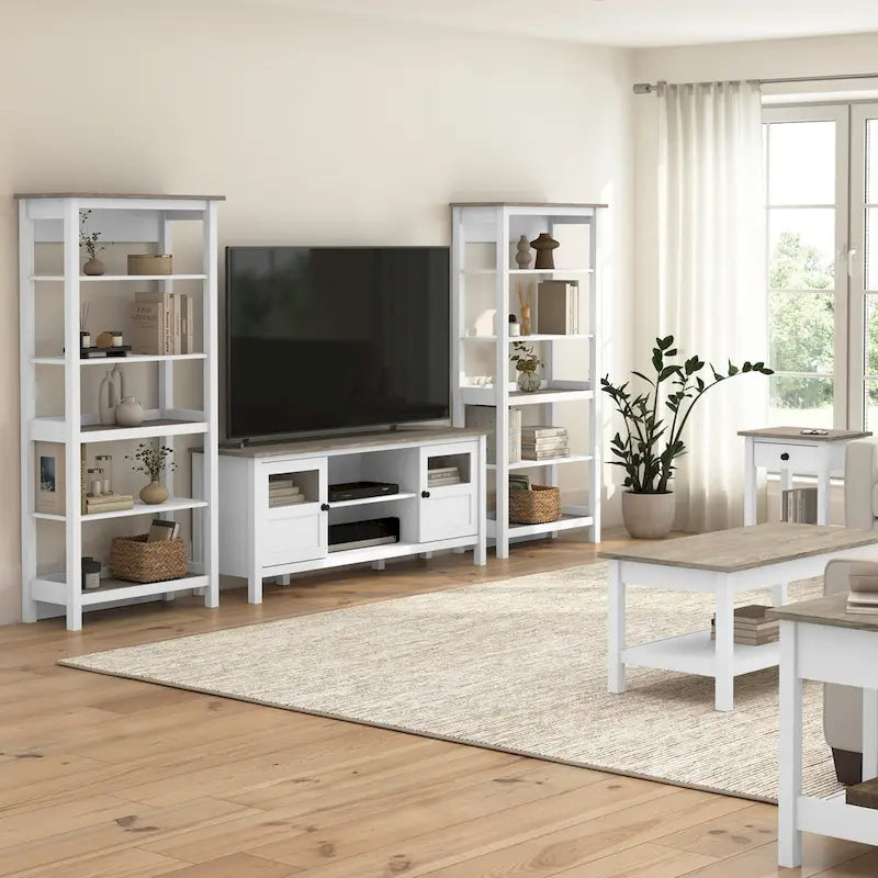 Bush Furniture Mayfield 60W TV Stand with Doors and Shelves.
