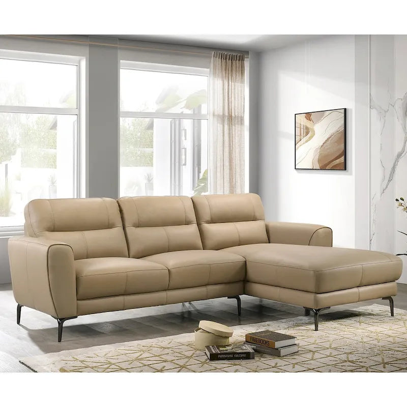 2 Piece Faux Leather Sectional Set with Metal Legs