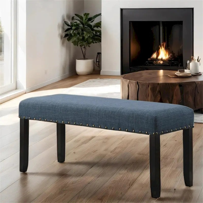 Fabric Dining Bench with Nailhead Trim and Wood Frame