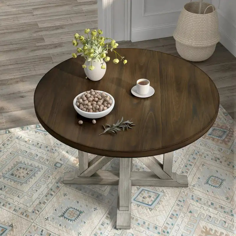Furniture of America Derry Antique White & Dark Oak 47-inch Round Dining Table