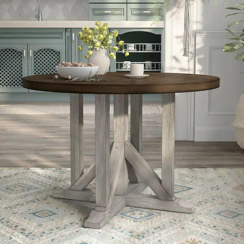 Furniture of America Derry Antique White & Dark Oak 47-inch Round Dining Table