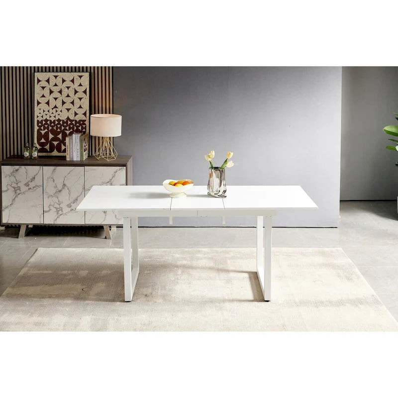 Square Extendable Dining Table with metal leg,Modern Space Saving Kitchen Table( 70.86 W x 31.5 D x 29.5 H)