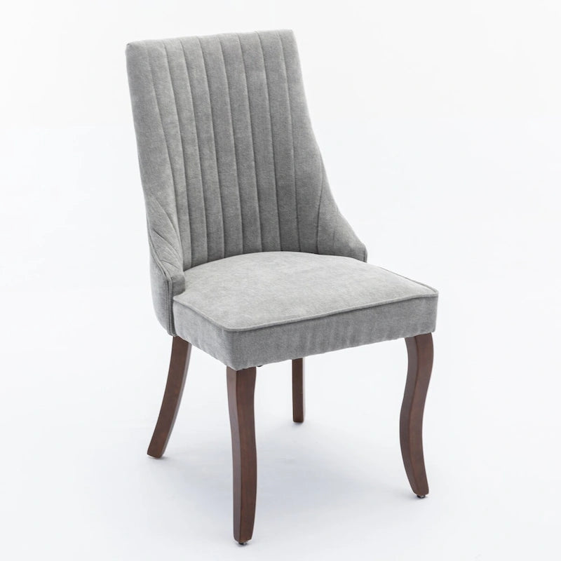Rayon Cloth Flocking Linen Dining Chairs Channel Kitchen Dinner Upholstered Accent Chair Curved Solid Wood Legs,Set of 2
