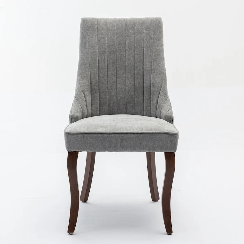 Rayon Cloth Flocking Linen Dining Chairs Channel Kitchen Dinner Upholstered Accent Chair Curved Solid Wood Legs,Set of 2