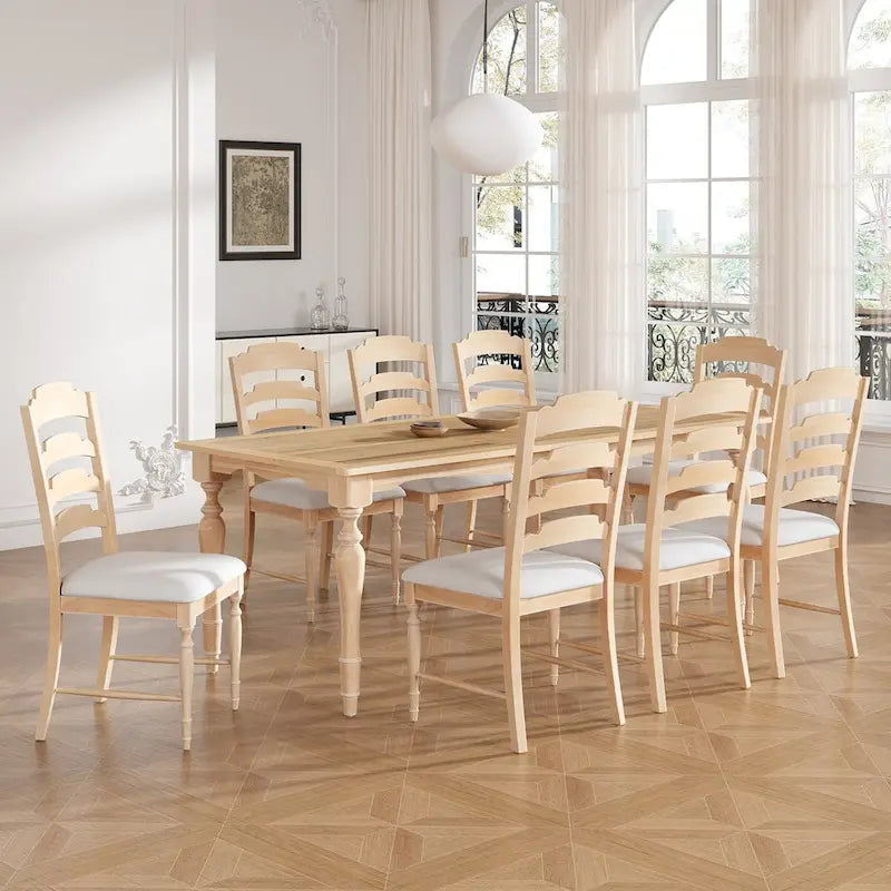 9-Piece Extendable Dining Table Set with 8 Upholstered Dining Chairs