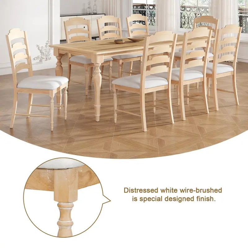 9-Piece Extendable Dining Table Set with 8 Upholstered Dining Chairs