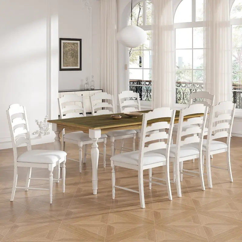 9-Piece Extendable Dining Table Set with 8 Upholstered Dining Chairs