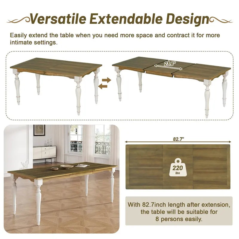 9-Piece Extendable Dining Table Set with 8 Upholstered Dining Chairs