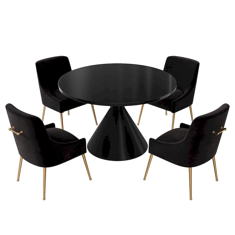 48 Light Luxury Black High Gloss Large Countertop Dining Table with Velvet Dining Chair Set
