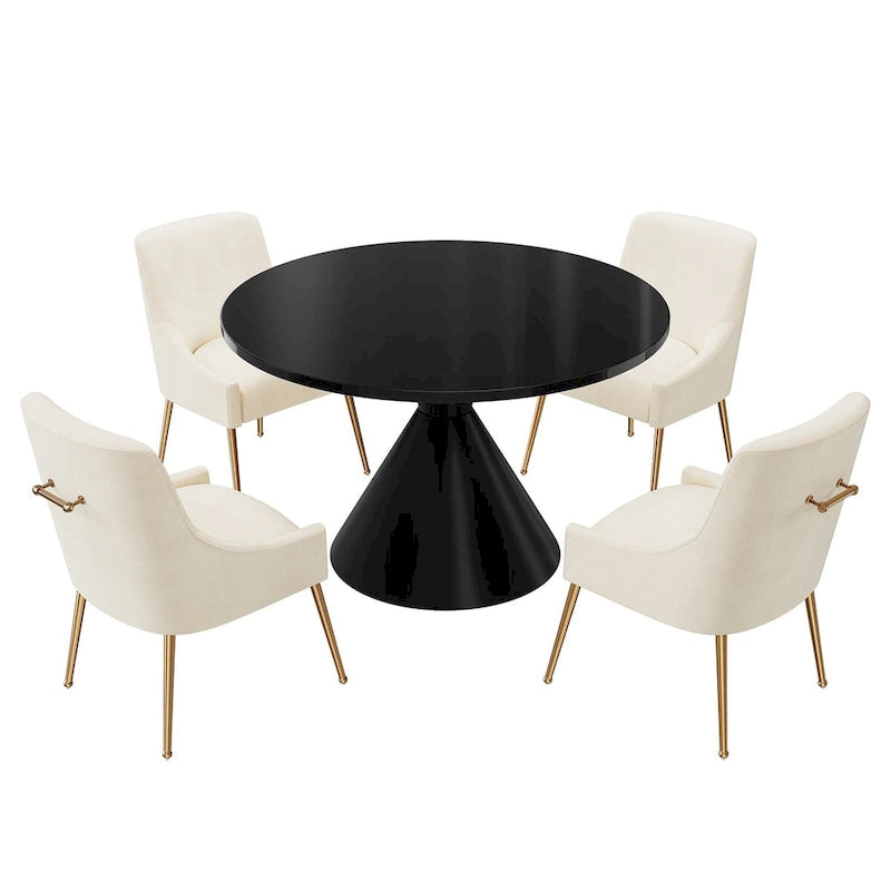 48 Light Luxury Black High Gloss Large Countertop Dining Table with Velvet Dining Chair Set