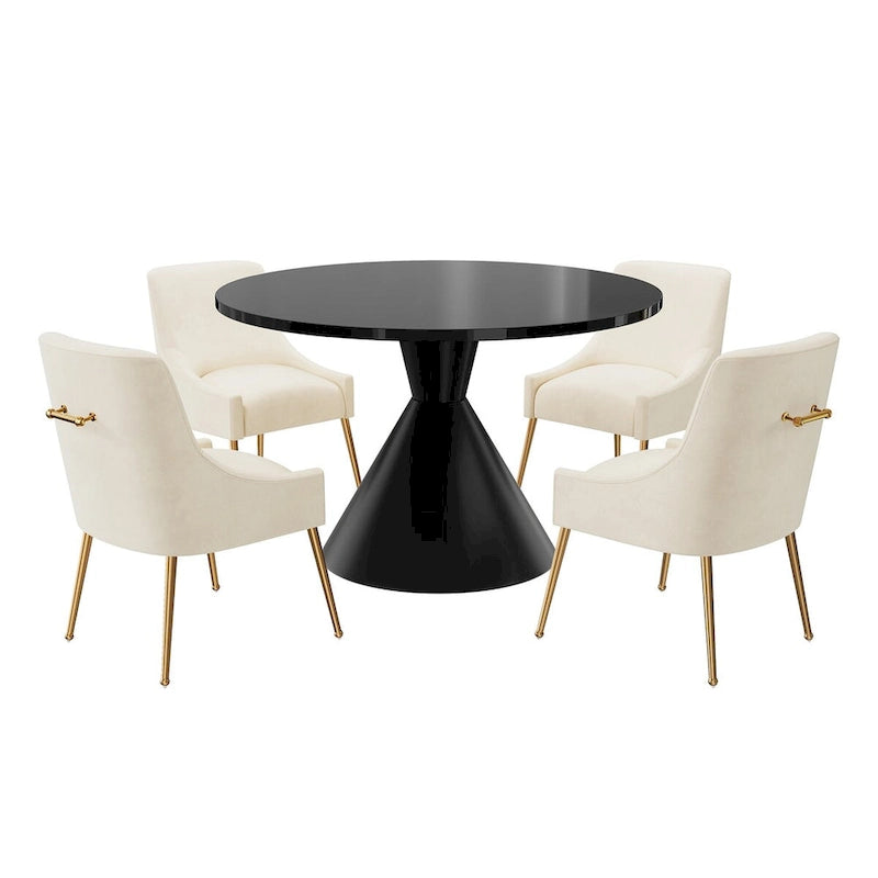 48 Light Luxury Black High Gloss Large Countertop Dining Table with Velvet Dining Chair Set