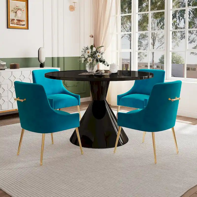 48 Light Luxury Black High Gloss Large Countertop Dining Table with Velvet Dining Chair Set