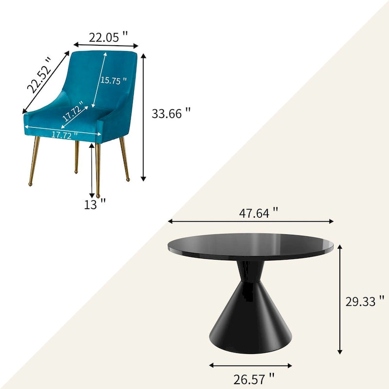 48 Light Luxury Black High Gloss Large Countertop Dining Table with Velvet Dining Chair Set
