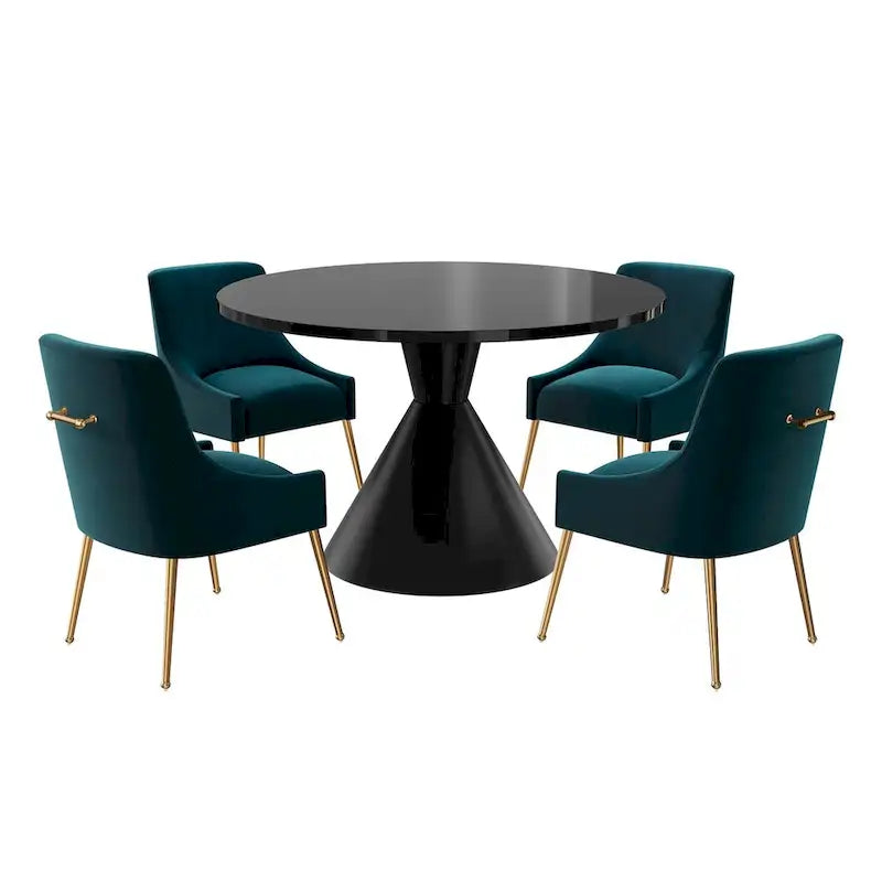 48 Light Luxury Black High Gloss Large Countertop Dining Table with Velvet Dining Chair Set