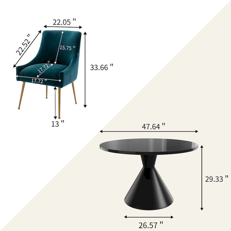 48 Light Luxury Black High Gloss Large Countertop Dining Table with Velvet Dining Chair Set