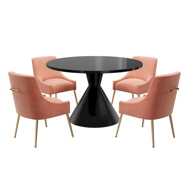 48 Light Luxury Black High Gloss Large Countertop Dining Table with Velvet Dining Chair Set